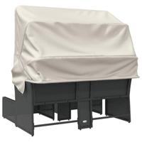 Tuinbank 2-zits met luifel en voetenbanken poly rattan zwart - thumbnail