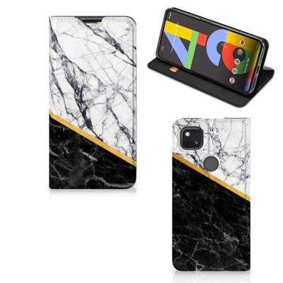 Google Pixel 4a | Standcase | Marmer Wit Zwart - Origineel Cadeau Man Google Pixel 4a | Standcase | Marmer Wit Zwart - Origineel Cadeau Man