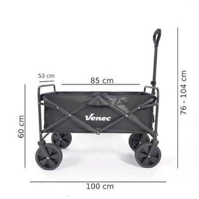 Venec Opvouwbare Bolderkar - Lichtgewicht en Robuust - Max. Draagvermogen 150 kg - Compact Ontwerp 87 x 54 x 76 cm - Verstelbare Stang - Massieve Banden - Inclusief Bidonhouder - Zwart