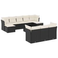 11-delige Loungeset met kussens poly rattan zwart - thumbnail