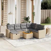8-delige Loungeset met kussens poly rattan gemengd beige - thumbnail