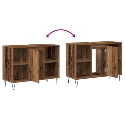 Badkamerkast met plank Oud hout 80 x 33 x 60 cm Bewerkt hout