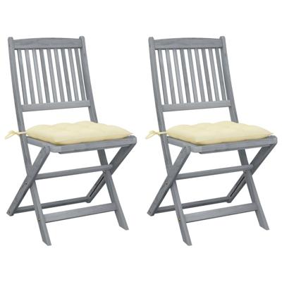 VidaXL Set van 2 klapstoelen met kussens, gemaakt van massief acaciahout.