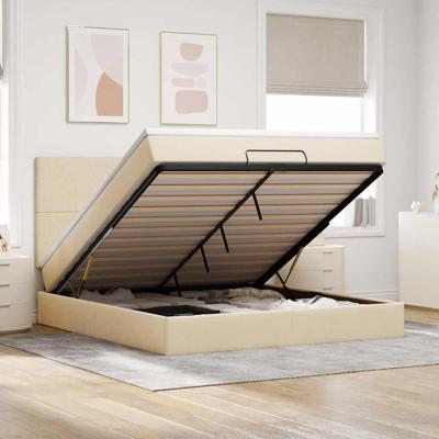 Ottoman bed met matras en LED's 160x200cm stof crèmekleurig