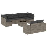 10-delige Loungeset met kussens poly rattan grijs - thumbnail