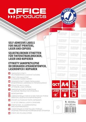 OFFICE products etiketten, wit, rechte hoeken, 100 vel, 210 x 297 mm, 1 etiket per vel