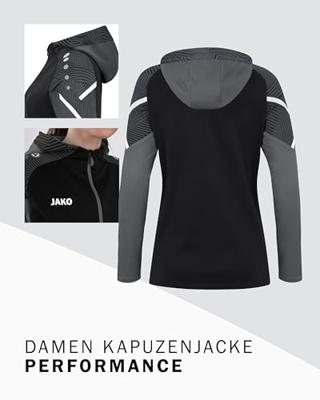 JAKO 6822D Jas Met Kap Performance Dames - Zwart/Antra Light - 42