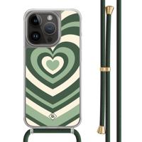 iPhone 14 Pro hoesje met groen koord - Hart swirl groen - thumbnail