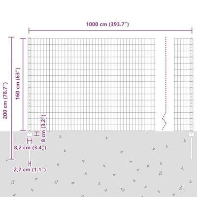 VidaXL Hek met paal grijs 1,6 x 10 m staal en pvc