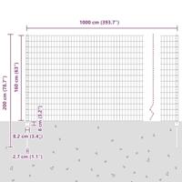 VidaXL Hek met paal grijs 1,6 x 10 m staal en pvc - thumbnail