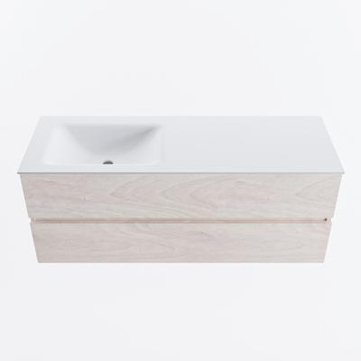 MONDIAZ VICA 130cm badmeubel onderkast Underlayment 2 lades. Wastafel CLOUD links zonder kraangat, kleur Talc.