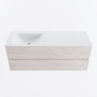 MONDIAZ VICA 130cm badmeubel onderkast Underlayment 2 lades. Wastafel CLOUD links zonder kraangat, kleur Talc. - thumbnail