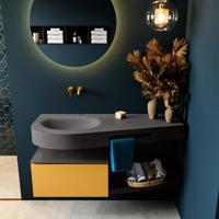 MONDIAZ RIVA 120cm badmeubel onderkast / planchet kleur Ocher met 1 lade. Wastafel DULCET links 0 kraangaten kleur Dark_Grey. - thumbnail
