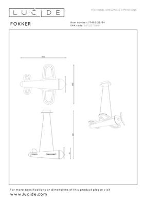 Lucide FOKKER - Hanglamp Kinderkamer - LED - 1x28W 2500K - Geel