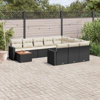11-delige Loungeset met kussens poly rattan zwart - thumbnail