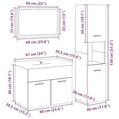 4-delige Badkamermeubelset bewerkt hout sonoma eikenkleurig