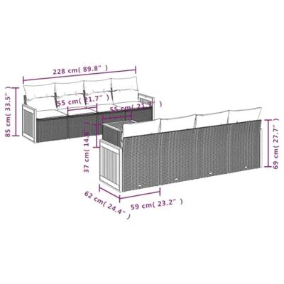 9-delige Loungeset met kussens poly rattan beige