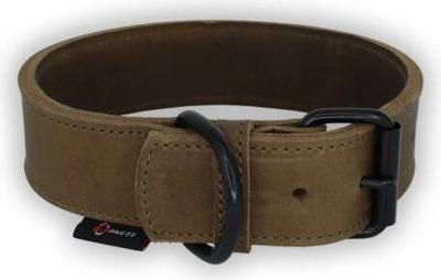 Bonezz halsband vetleer - Dubbel gestikt - Olijfgroen - Diverse afmetingen