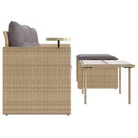 3-delige Loungeset met kussens poly rattan beige - thumbnail
