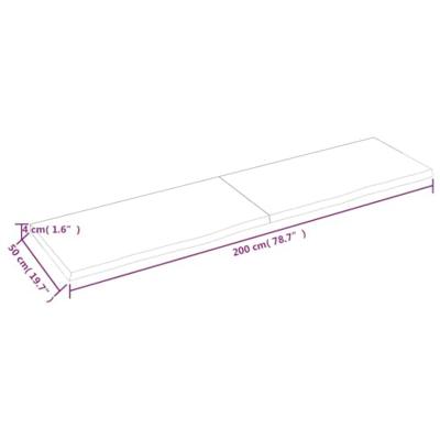 Wastafelblad 200x50x(2-4) cm behandeld massief hout donkerbruin