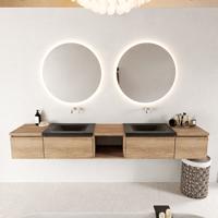 MONDIAZ BUKLA 240cm badmeubel met open module 40 midden kleur Washed Oak met 4 lades. Wastafel CLOUD dubbel 0 kraangaten kleur Urban. - thumbnail