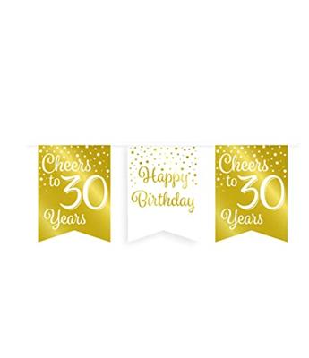 Verjaardagsslinger Vaandel 30 jaar Goud/Wit (6m)
