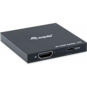 Equip 332715 ultra slim 2-port hdmi splitter, 3840 x 2160p, 4k ultra hd, power-by-usb, black