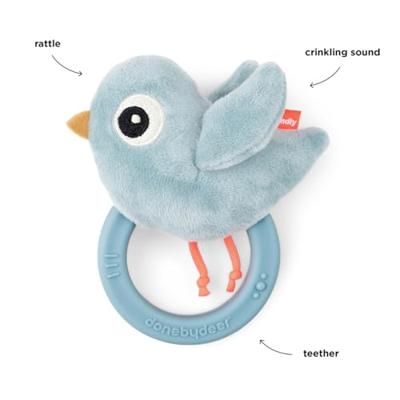 Done By Deer rammelaar met koord birdee blauw