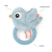 Done By Deer rammelaar met koord birdee blauw - thumbnail