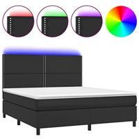 Boxspring met matras en LED kunstleer zwart 180x200 cm - thumbnail