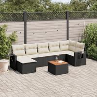 8-delige Loungeset met kussens poly rattan zwart - thumbnail