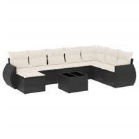 8-delige Loungeset met kussens poly rattan zwart - thumbnail