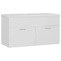 Wastafelkast met ingebouwde wastafel bewerkt hout wit - thumbnail