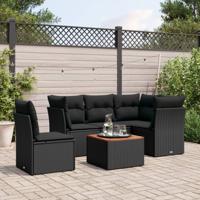 6-delige Loungeset met kussens poly rattan zwart - thumbnail