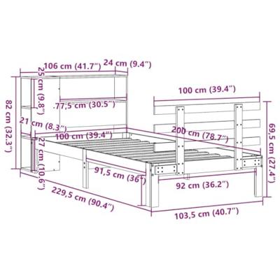 Bed met boekenkast zonder matras massief grenenhout 100x200 cm
