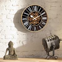 NeXtime NE-3283ZW Gear Klok William + Bewegende Tandwielen 50 cm Zwart - thumbnail