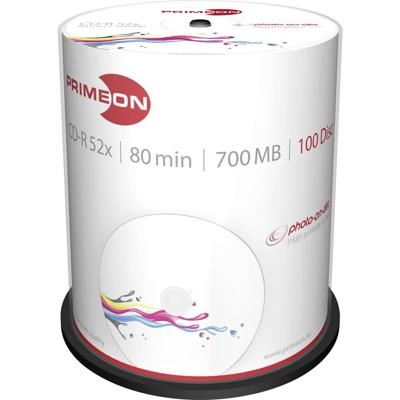 Primeon 2761106 CD-R 80 disc 700 MB 100 stuk(s) Spindel Bedrukbaar Primeon 2761106 CD-R 80 disc 700 MB 100 stuk(s) Spindel Bedrukbaar