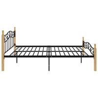 Bedframe metaal en massief eikenhout zwart 200x200 cm - thumbnail