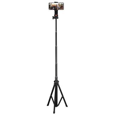 Hama Mobiel statief, 150 cm, met Bluetooth-afstandsbediening (uittrekbaar smartphone-statief van aluminium met horizontale verticale zwenkhouder en selfiemonopod-functie), zwart