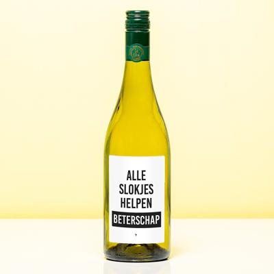 Wijnfles Beterschap alle slokjes helpen - Wit (Sauvignon Blanc)