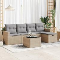 5-delige Loungeset met kussens poly rattan beige - thumbnail