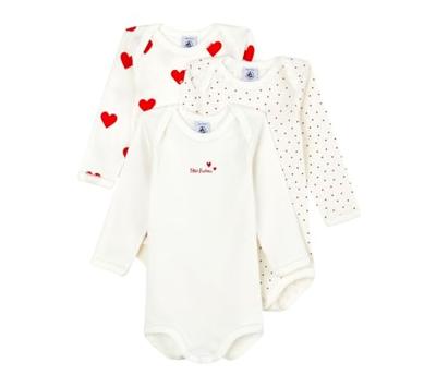Set van 3 rompers met lange mouwen PETIT BATEAU veel wit - thumbnail