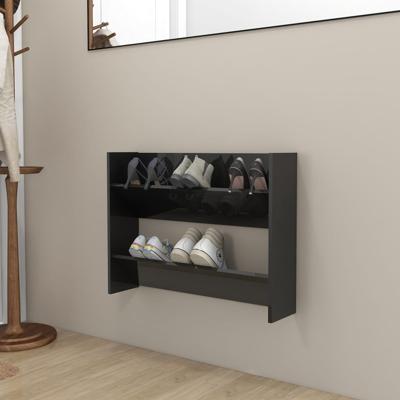 VidaXL Wandschoenenkast 80x18x60 cm bewerkt hout hoogglans zwart