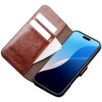 Qialino iPhone 16 Pro hoesje - Leren bookcase - Bruin - thumbnail