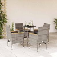 5-delige Tuinset met kussens poly rattan en glas grijs - thumbnail
