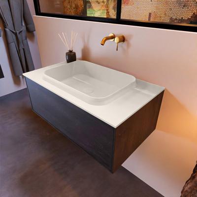 Badkamermeubelset Mondiaz Erin 80 cm met 1 Lade met RIDGE Wastafel Midden Linen Zonder Kraangaten Greeploos Mat Antracite