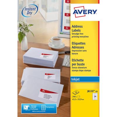 Avery J8159-10 adresetiketten ft 63,5 x 33,9 mm (b x h), 240 etiketten, wit Avery J8159-10 adresetiketten ft 63,5 x 33,9 mm (b x h), 240 etiketten, wit