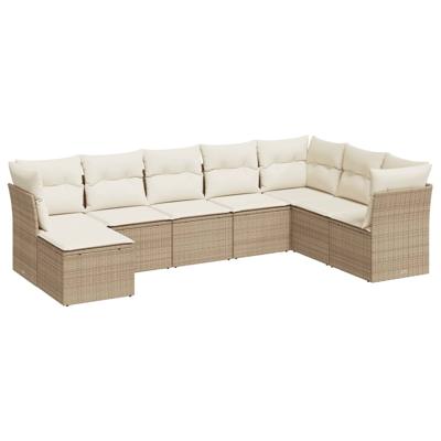 9-delige Loungeset met kussens poly rattan beige
