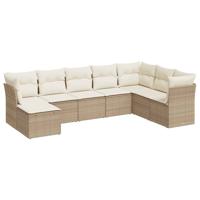 9-delige Loungeset met kussens poly rattan beige - thumbnail