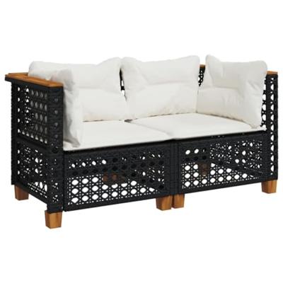 Tuinhoekbanken met kussens 2 st poly rattan zwart